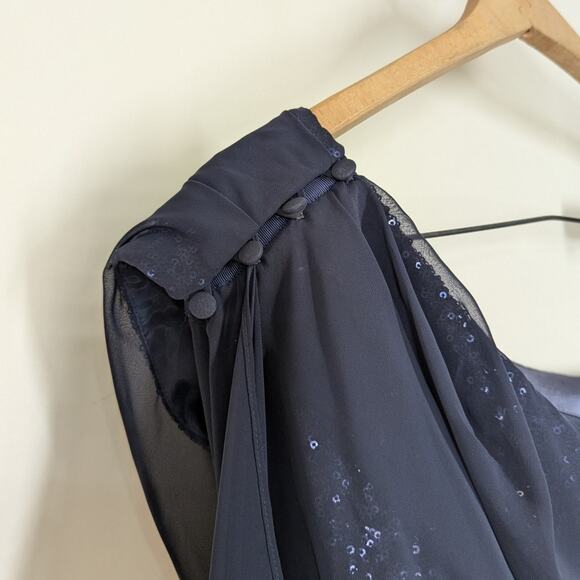 Talbot Runhof One Shoulder Sequined Gown Dress Georgette Overlay Size 6 FLAWS - Picture 5 of 11